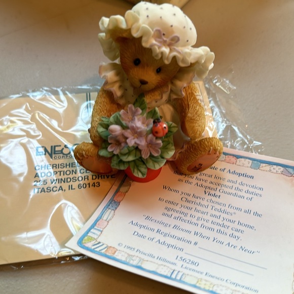 Cherished Teddies Violet Blessings Bloom When You Are Near 1995 Figurine w/Box - Picture 7 of 7
